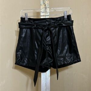 SHEIN BLACK FAUX LEATHER TIE WAIST SHORTS SZ SMALL